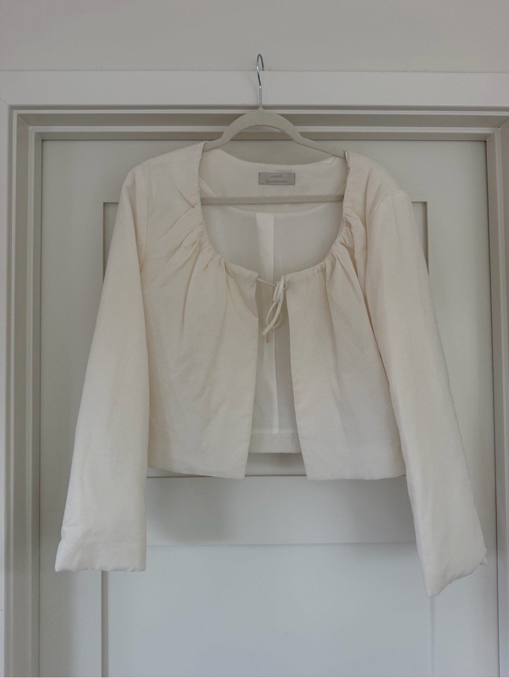 Women's Cream Tie-Front Cropped Cardigan Jacket